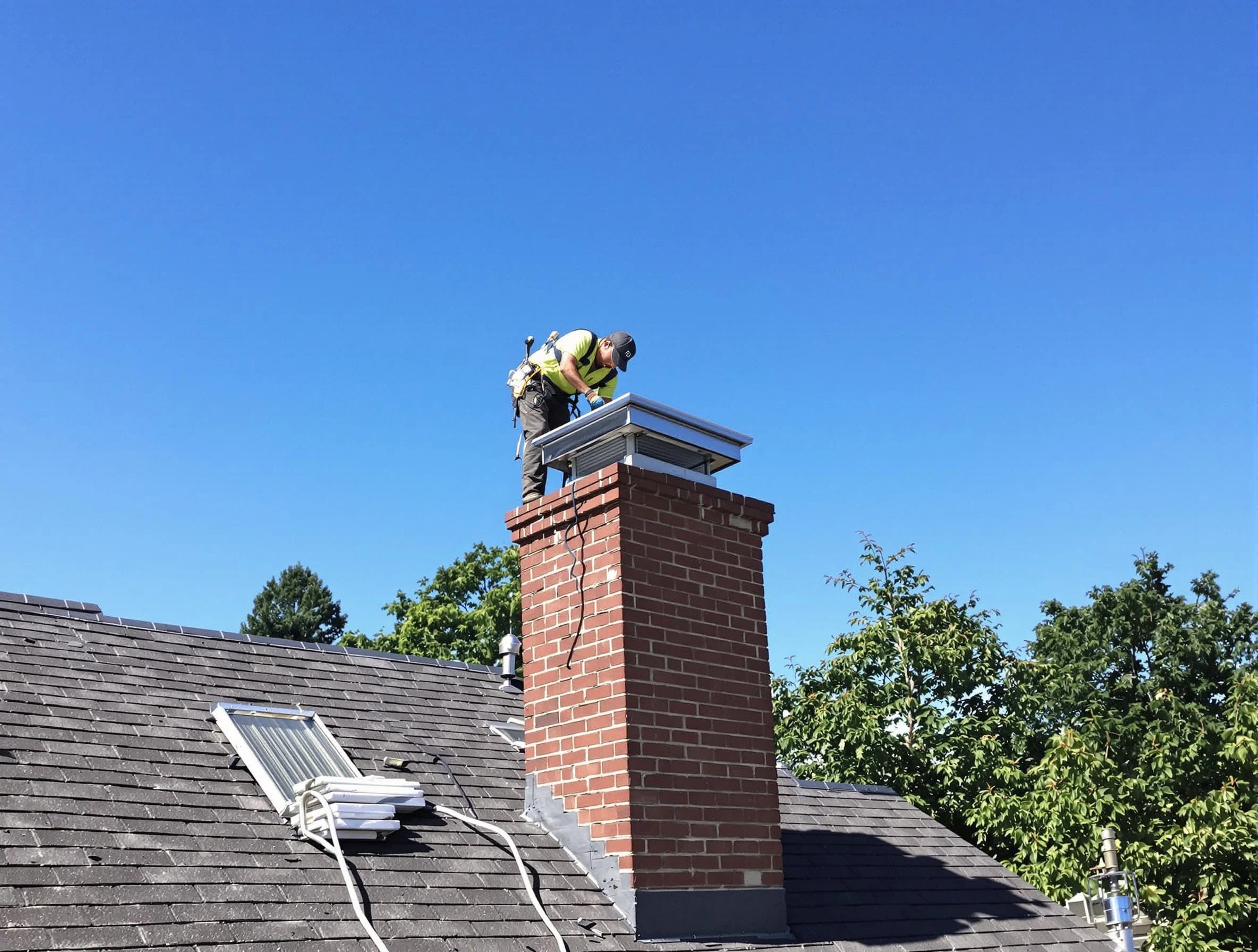 South Park Chimney Sweep technician measuring a chimney cap in South Park, PA