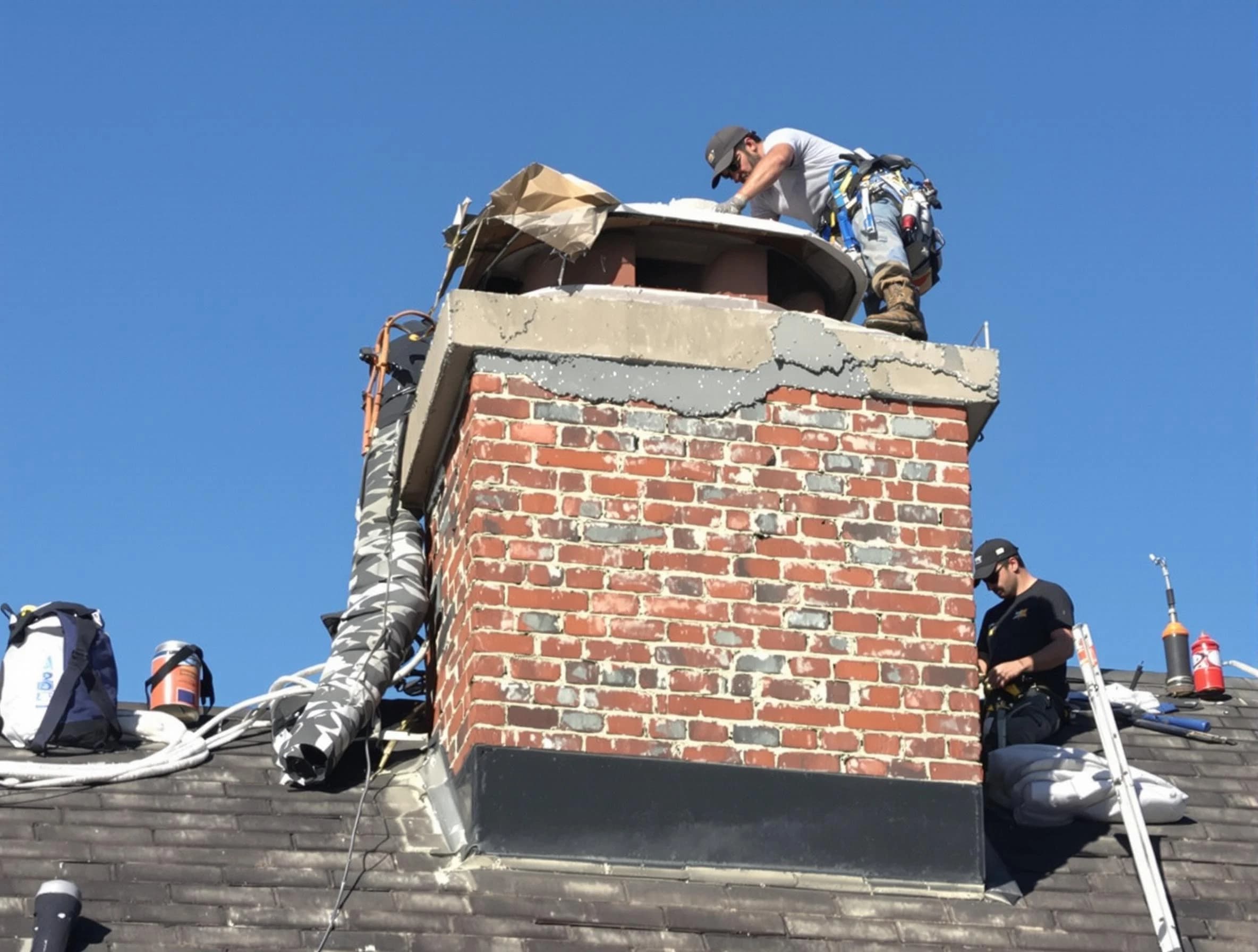 South Park Chimney Sweep installing a custom chimney crown in South Park, PA