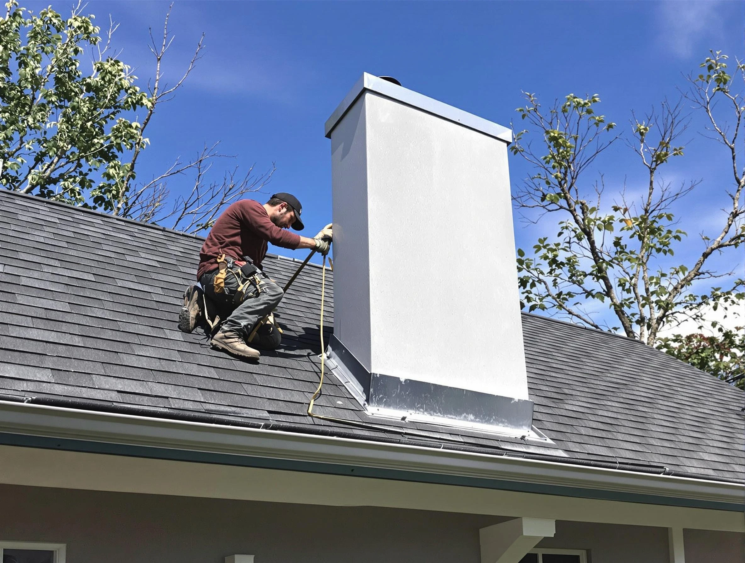 South Park Chimney Sweep team member finishing chimney construction in South Park, PA