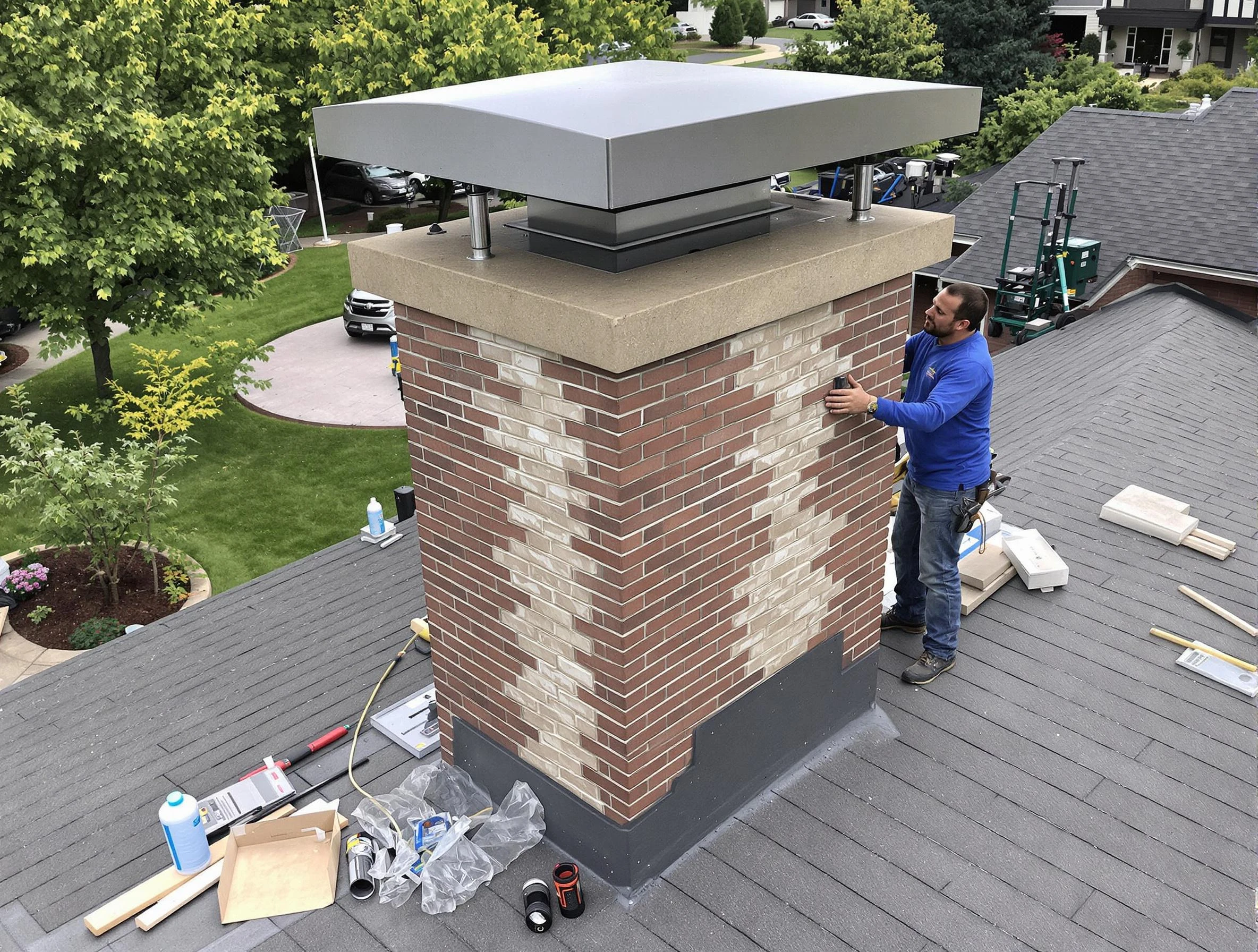 South Park Chimney Sweep team working on a custom chimney remodel in South Park, PA