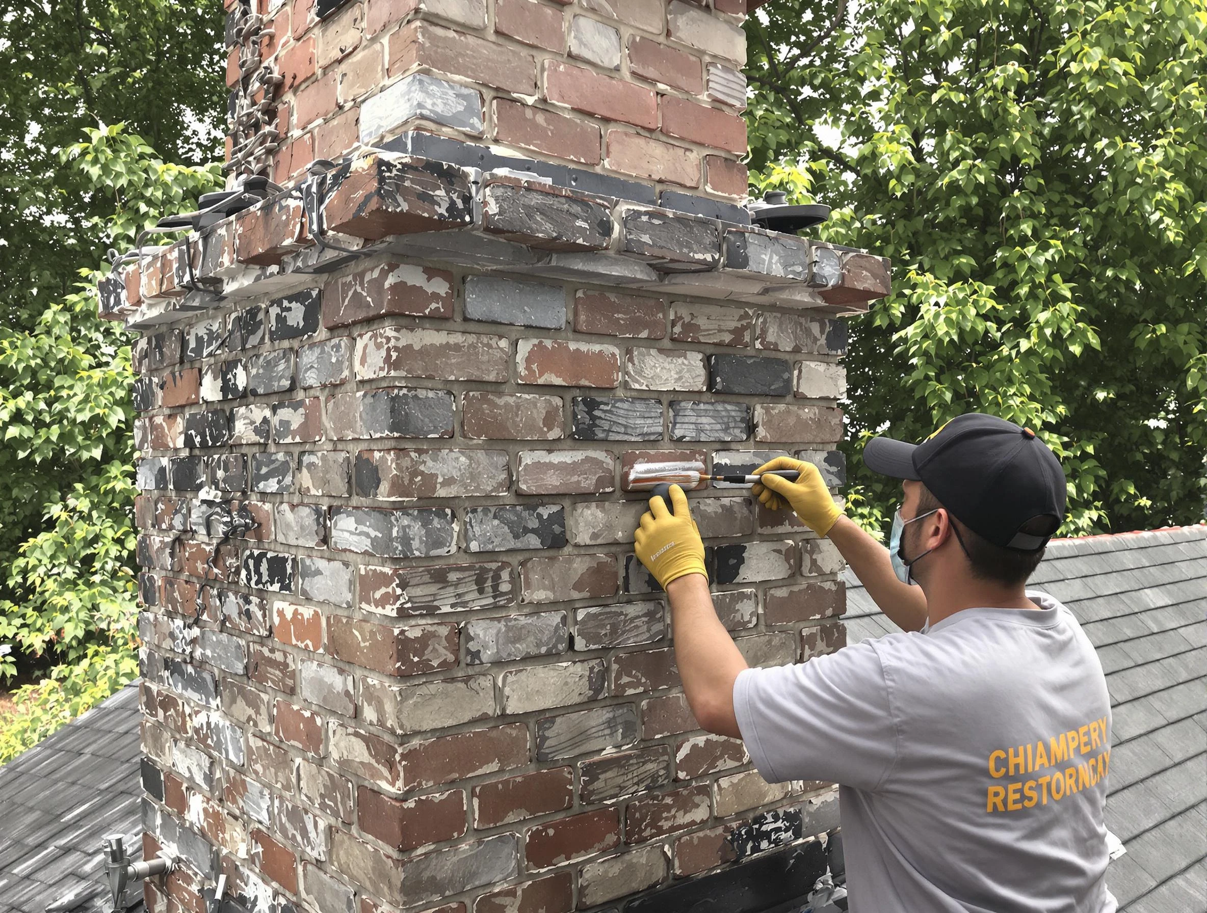 In-progress chimney restoration by South Park Chimney Sweep in South Park, PA